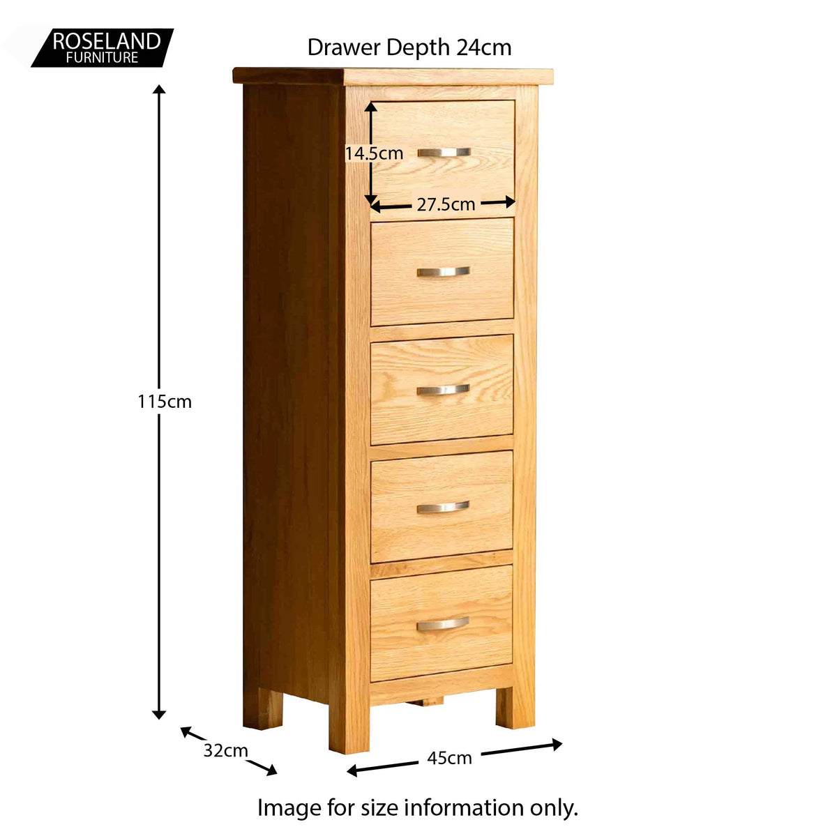 London Oak Tallboy Chest - size guide