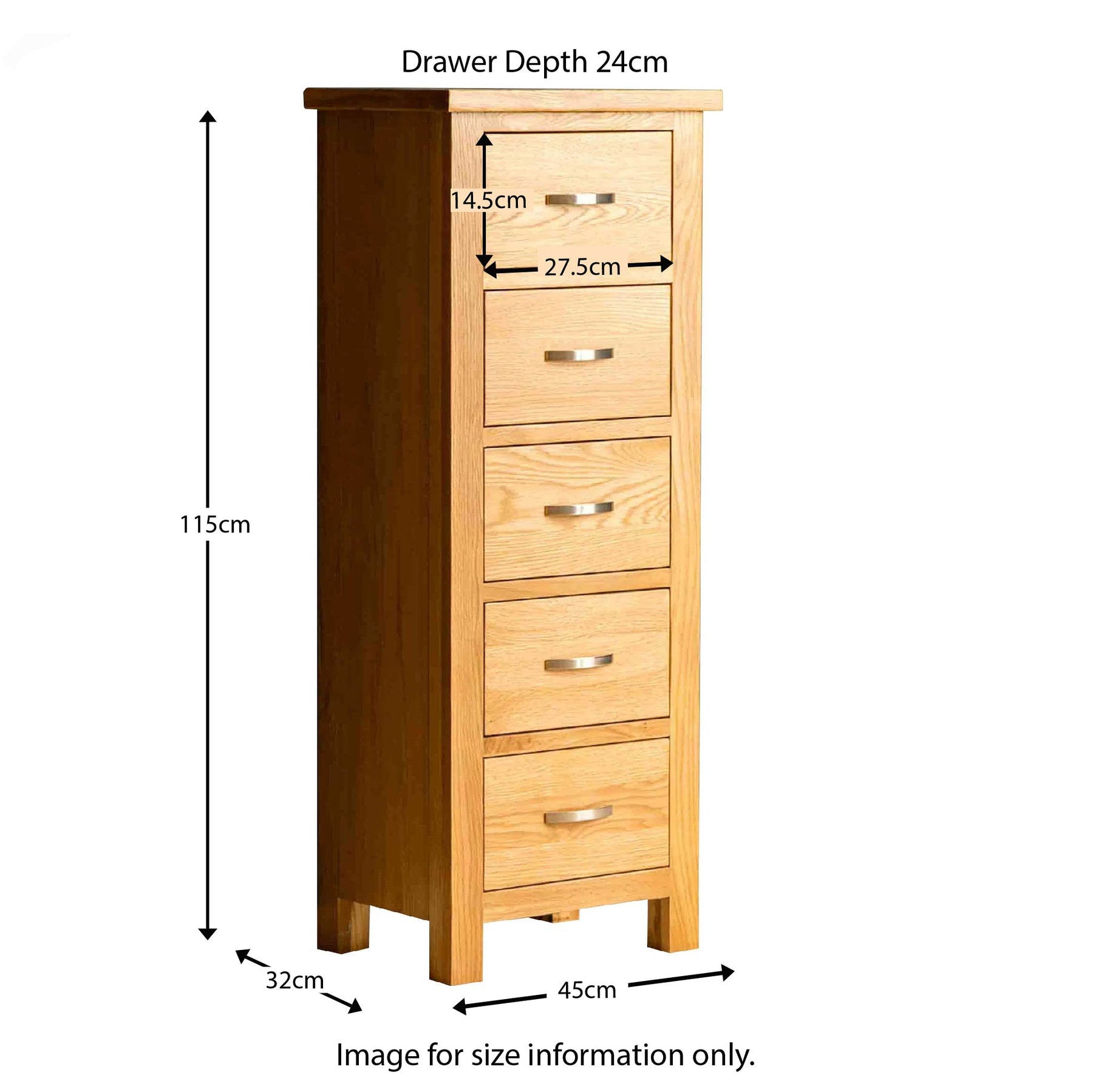 London Oak Tallboy Chest - size guide