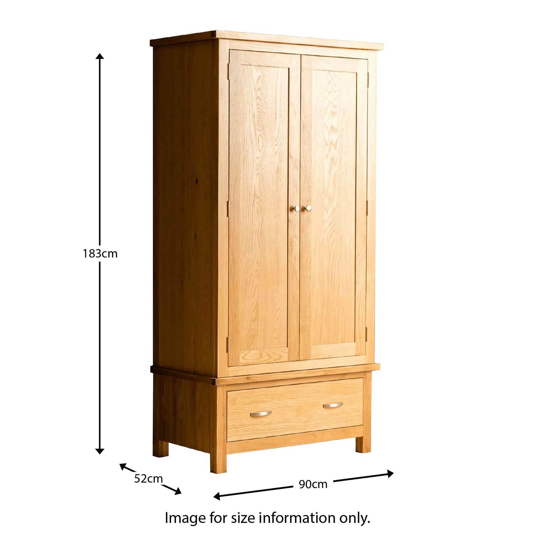 London Oak Double Wardrobe - Size guide