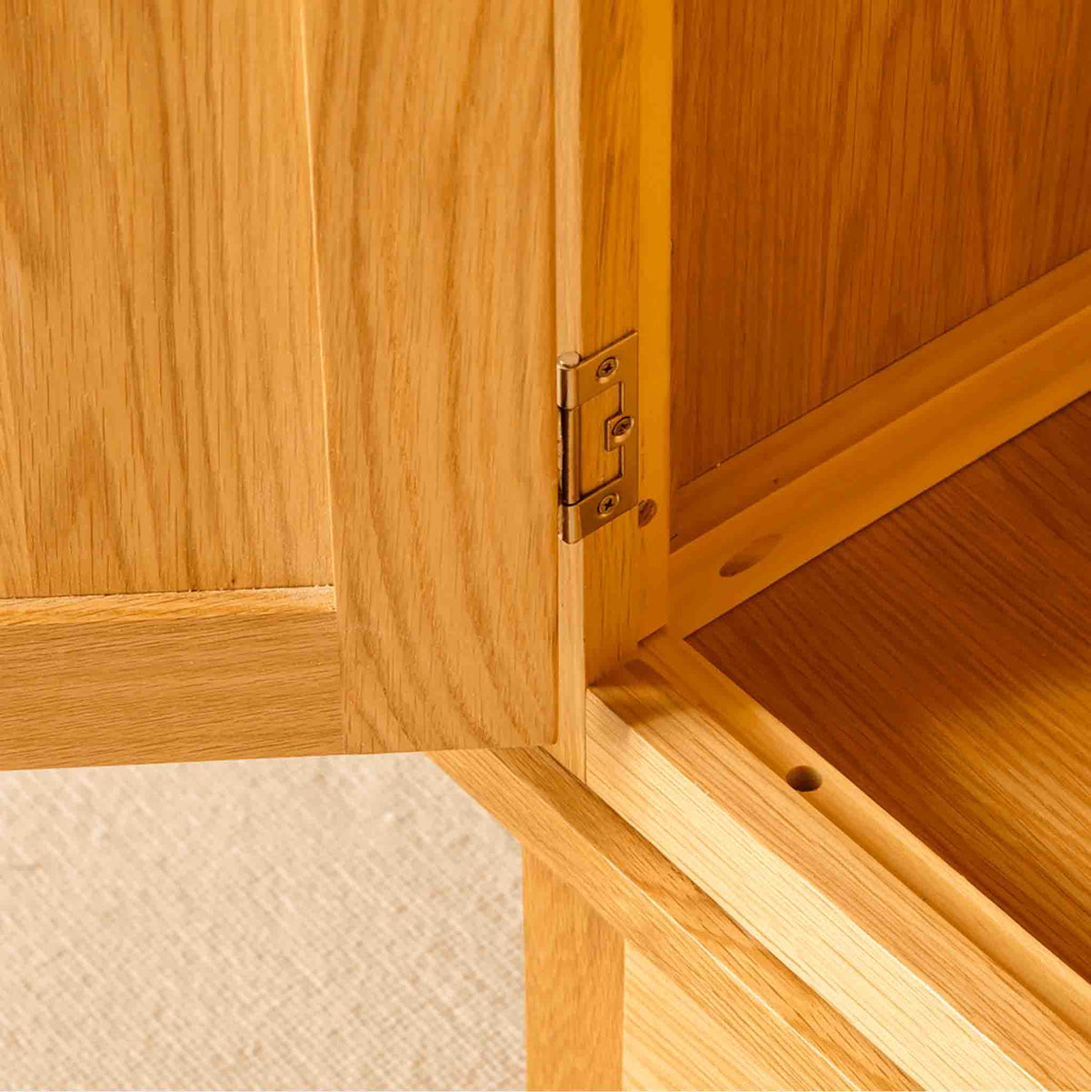 Metal hinges on a London Oak Wardrobe. 