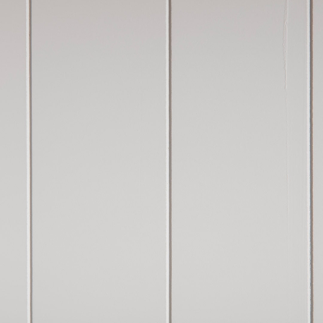 Close up of back panels on the Farrow Grey Large Bookcase