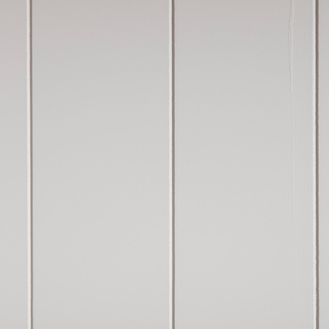 Close up of back panels on the Farrow Grey Large Bookcase