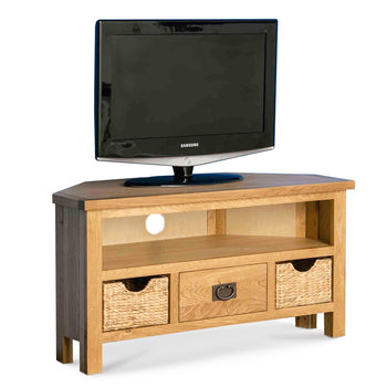 Surrey Oak Corner TV Stand with Baskets