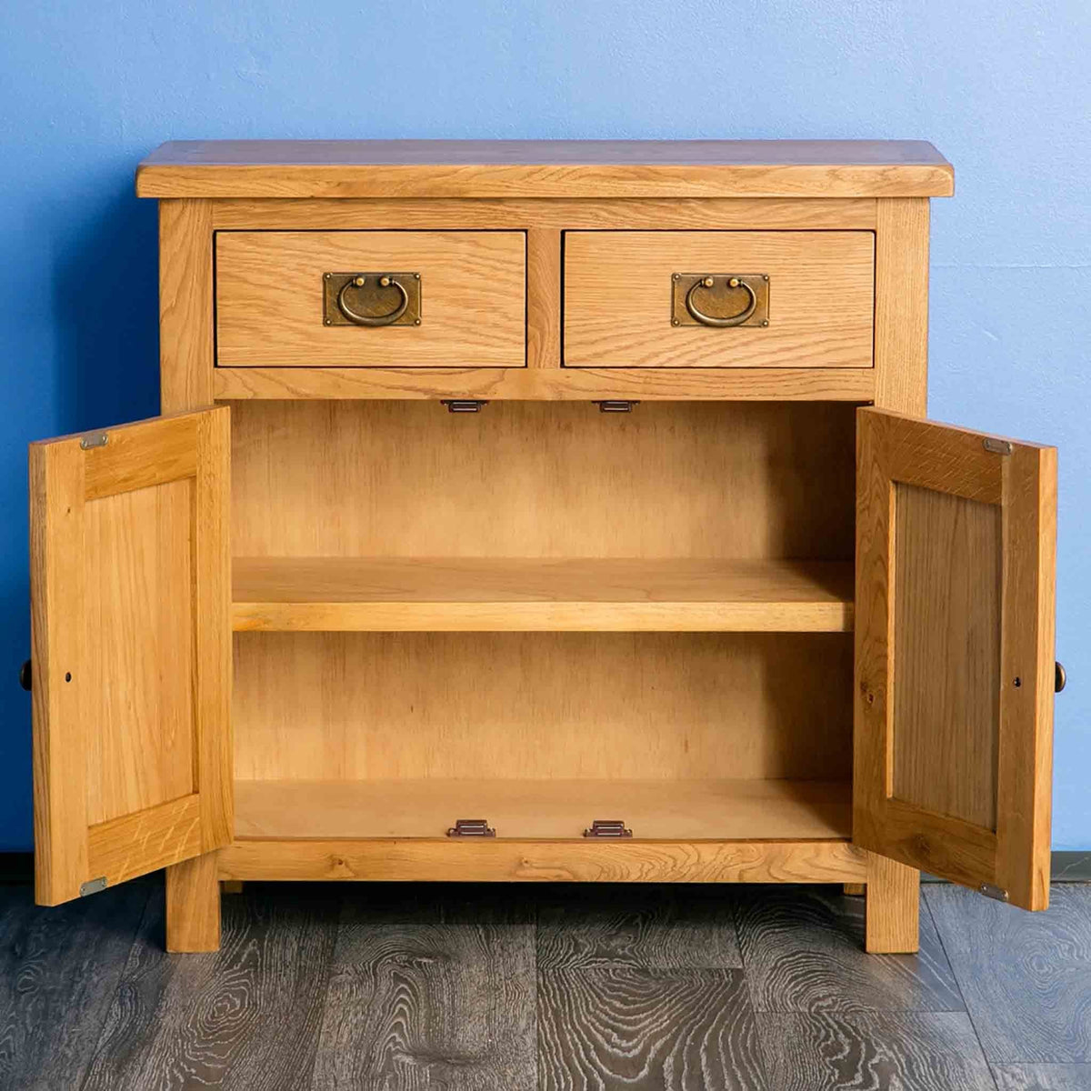 Surrey Oak Mini Sideboard with doors open