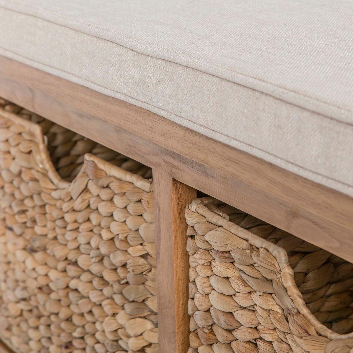 Surrey Oak Hall Bench with Baskets - Close up of basket