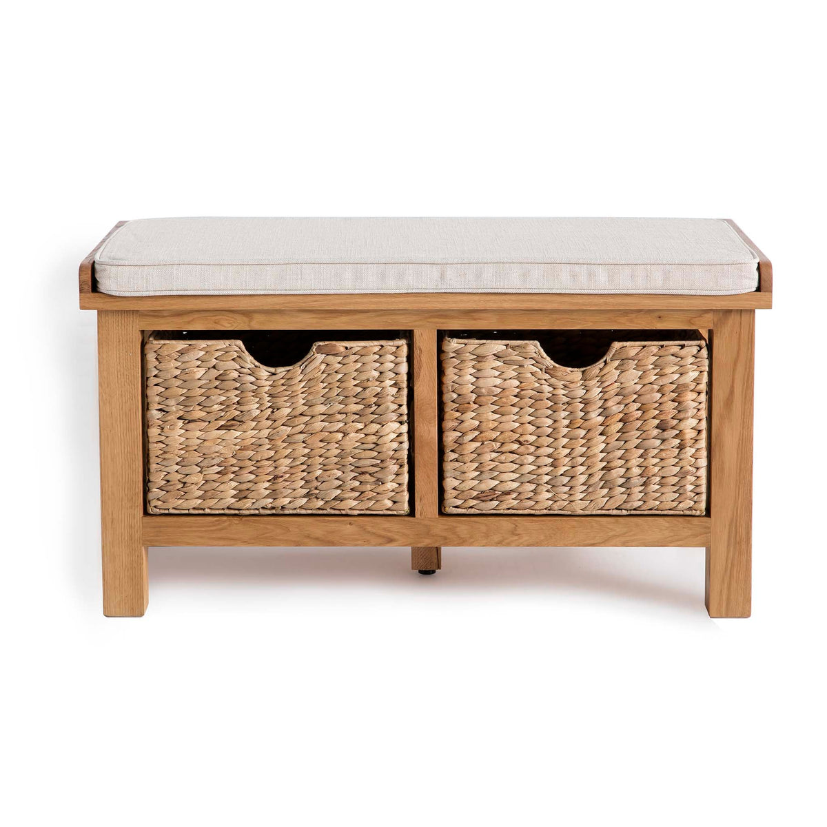 Surrey Oak Hall Bench, Baskets Soft Fabric Seat Rustic Waxed Oak