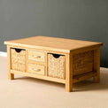 London Oak Coffee Table with Baskets - Lifestyle side view