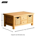 London Oak Coffee Table with Baskets - size guide