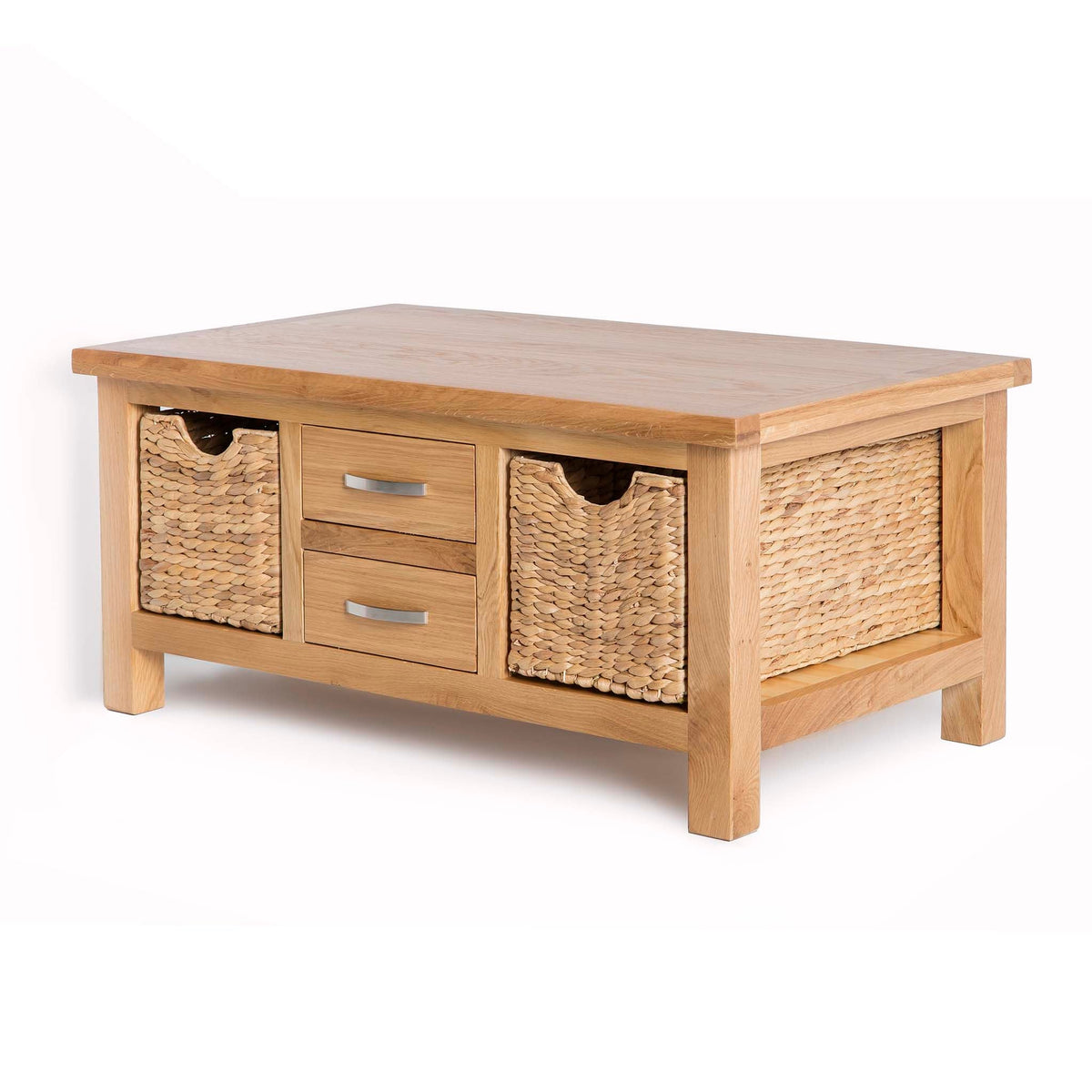 London Oak Coffee Table with Baskets by Roseland Furniture - Side view