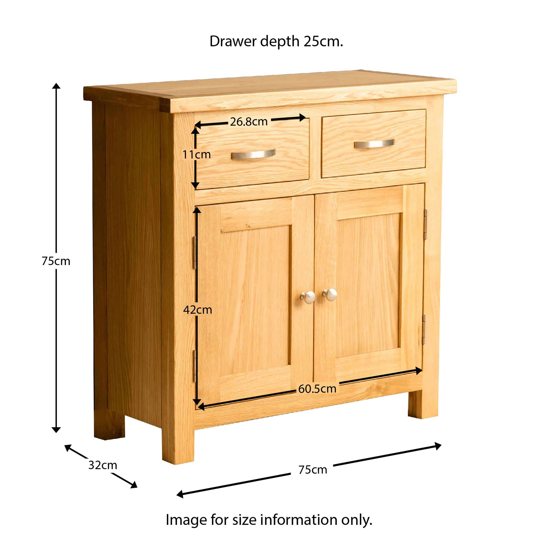 London Oak Mini Sideboard - Size guide