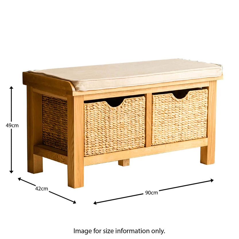 London Oak Hall Bench with Baskets and Cushion | Light Oak | Roseland