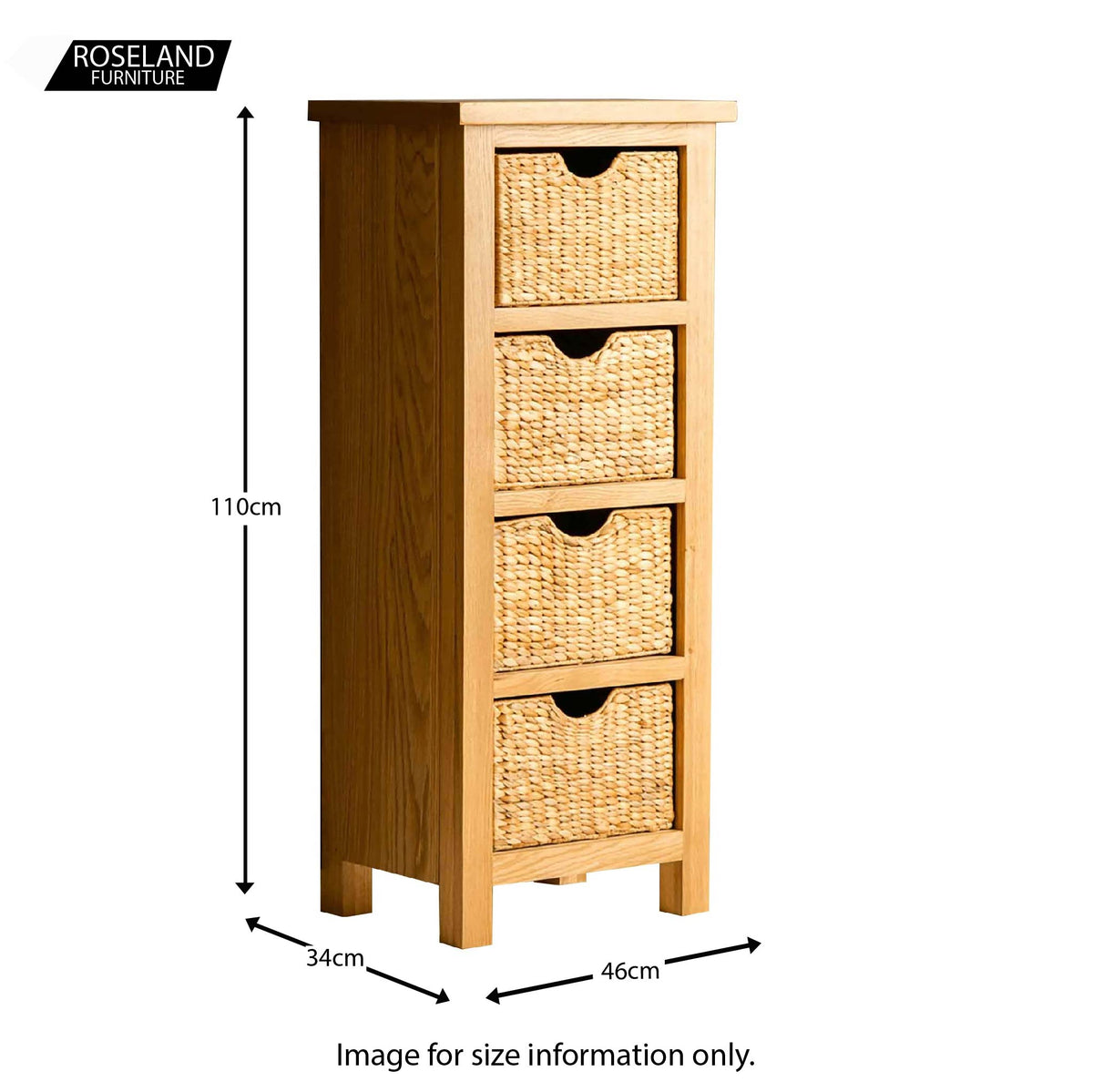 London Oak Tallboy with Baskets - Size guide
