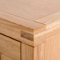 Abbey Light Oak Lamp Table - Close up of tenon joint on top corner of table