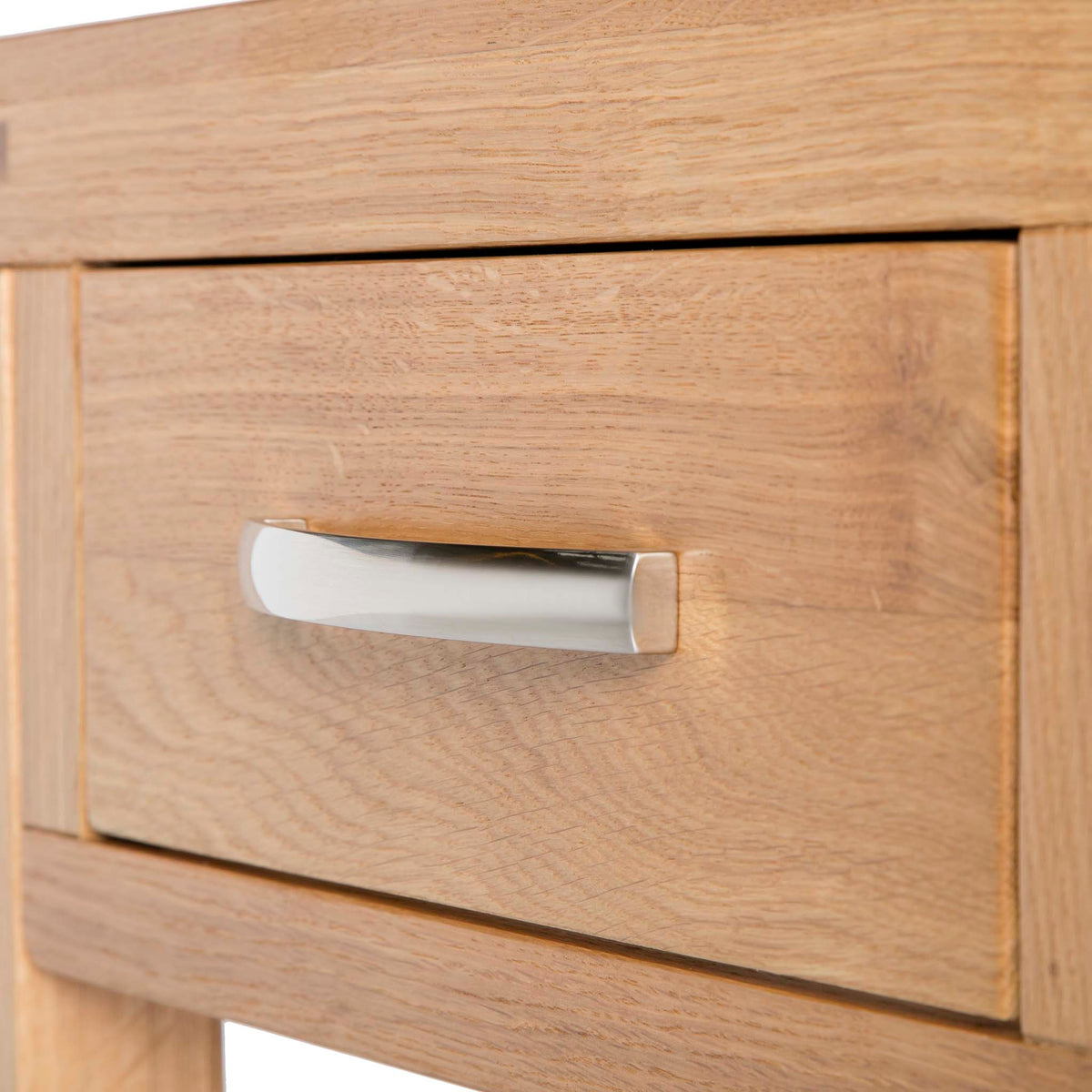 Abbey Light Oak Telephone Hall Table - Close up of drawer handle