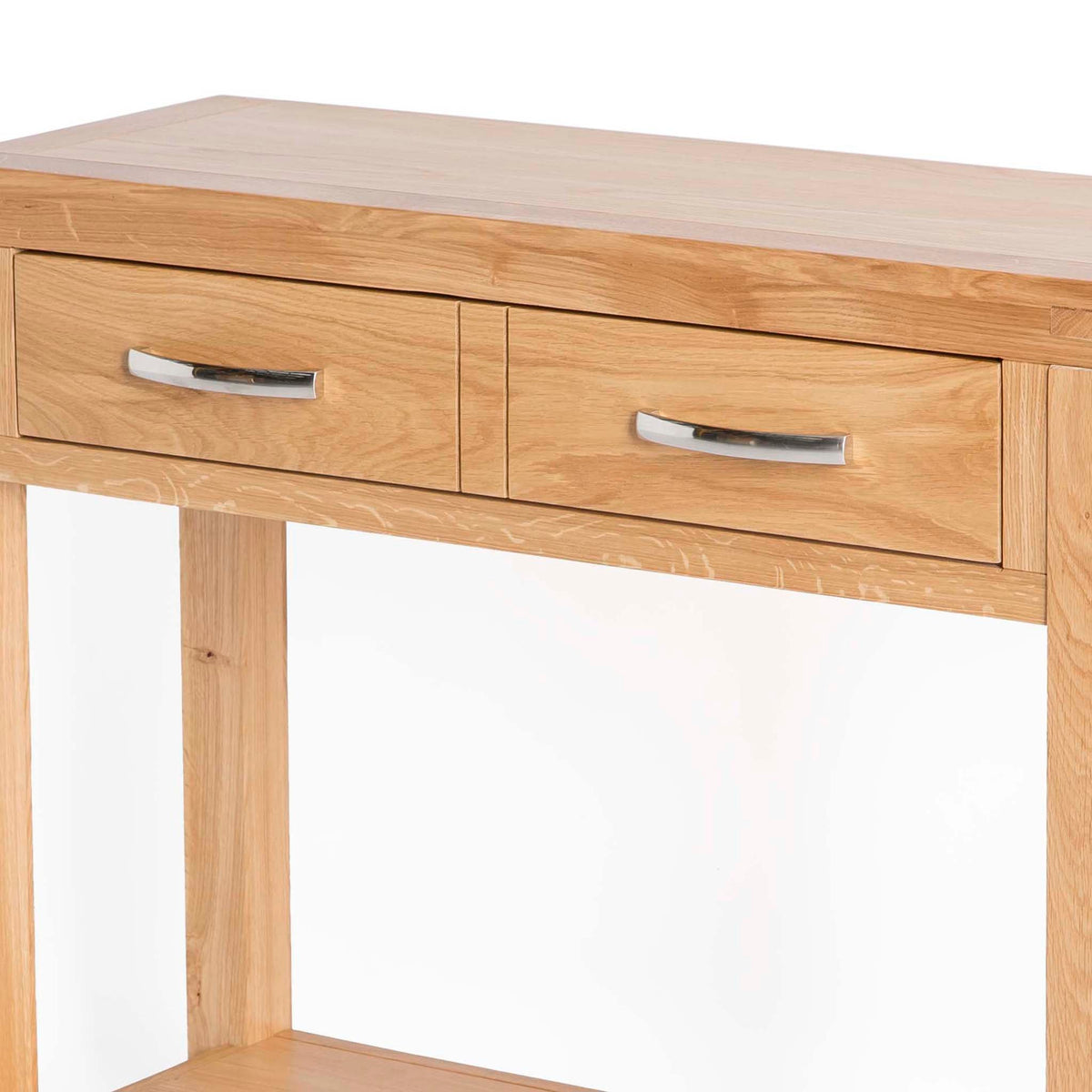 Abbey Light Oak Console Table - Close up of drawer front