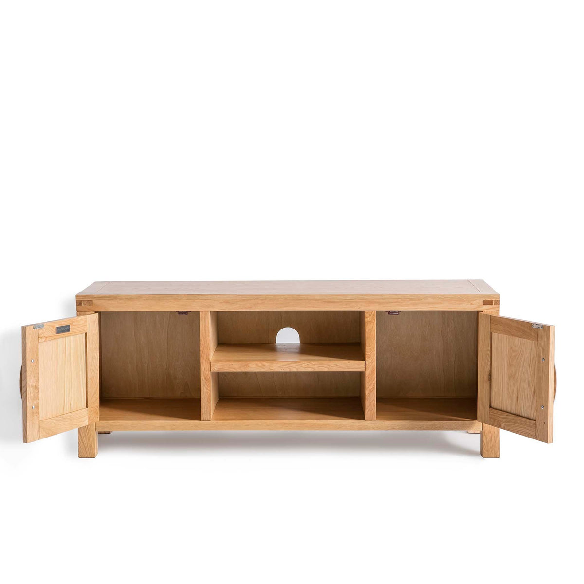 The Abbey Light Oak Large TV Stand - With doors open