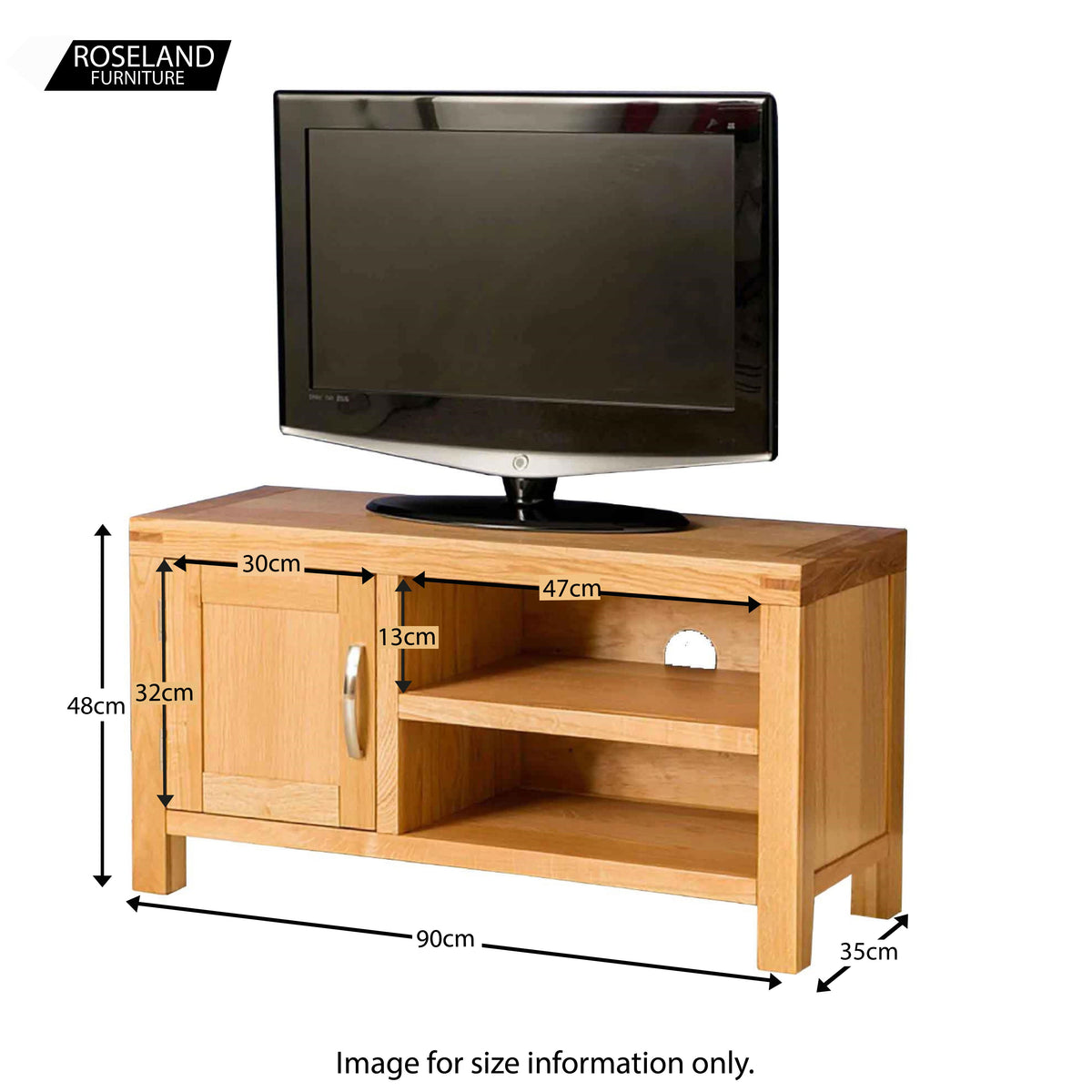 Abbey Light Oak 90 cm TV Stand - Size guide
