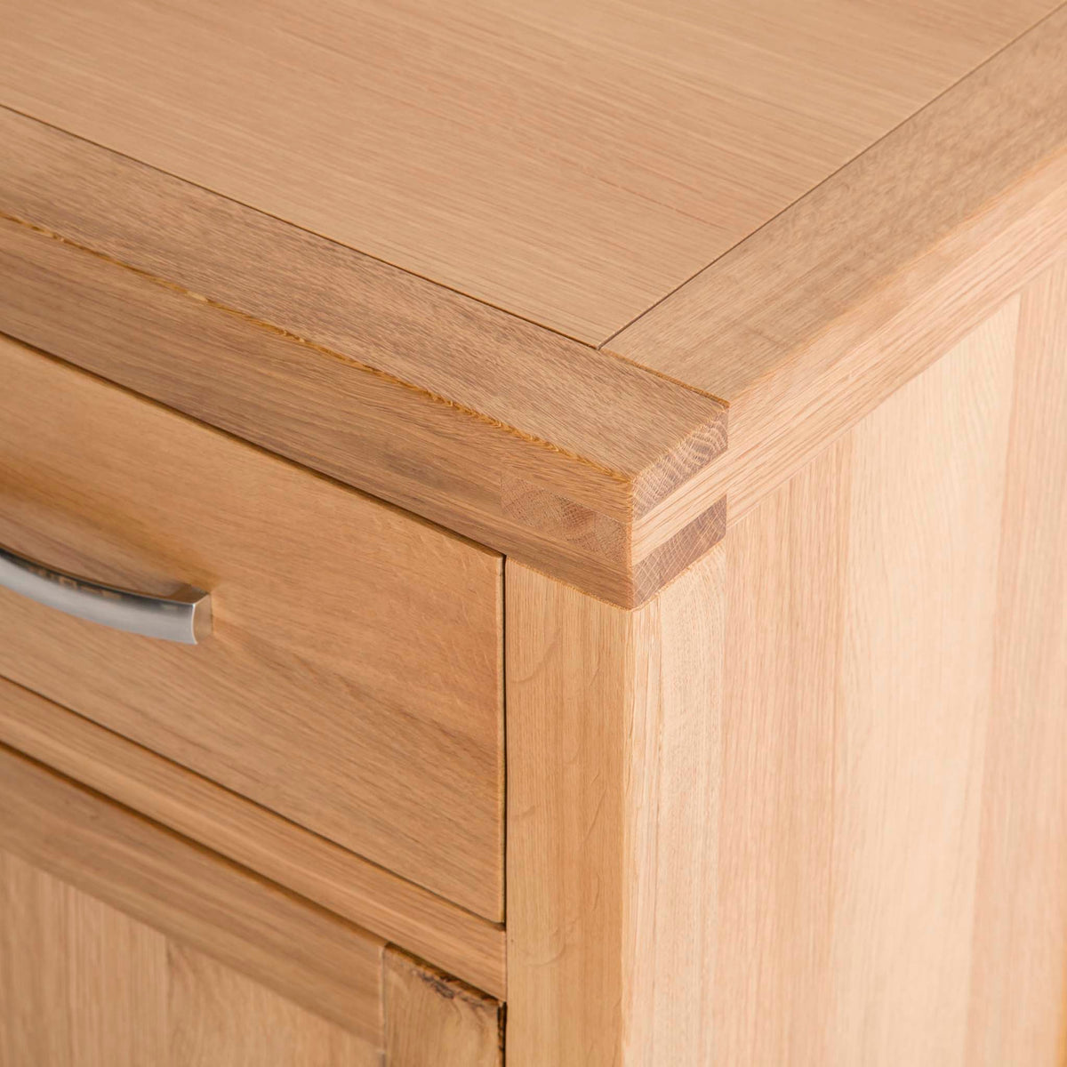  Abbey Light Oak Small Sideboard Cabinet  - Close up of top corner