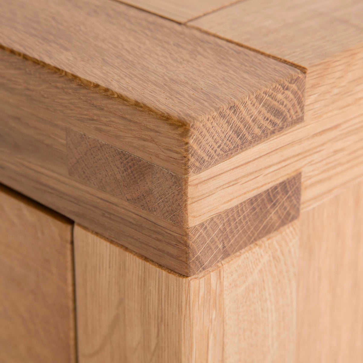  Abbey Light Oak Small Sideboard Cabinet  - Close up of top corner tenon joint