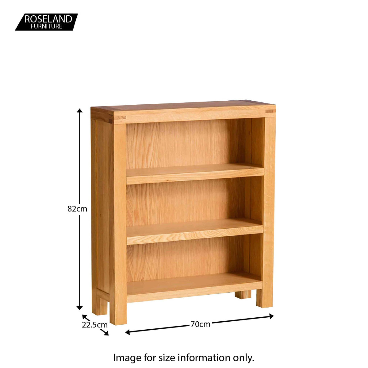 Abbey Light Oak Low Bookcase - Size guide
