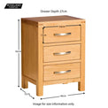 Abbey Light Oak 3 Drawer Bedside Table - Size guide