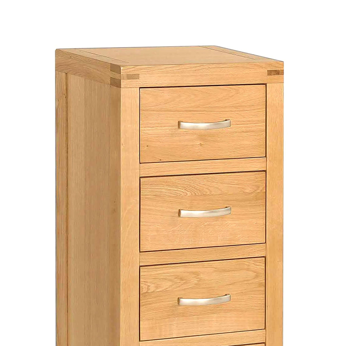 Abbey Light Oak Tallboy Chest of Drawers - Close up of top of drawers