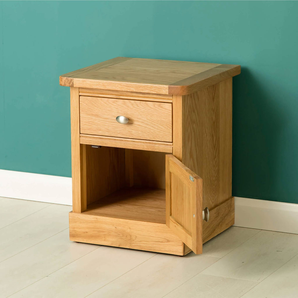 Hampshire Oak Lamp Table - Lifestyle with door open