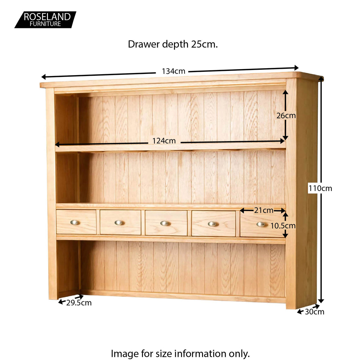 Hampshire Oak Dresser Hutch - Size Guide