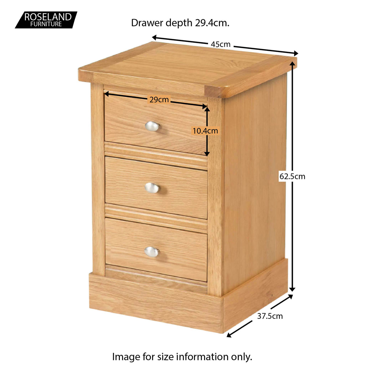 Hampshire Oak Bedside Side Table - Size Guide