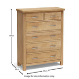 Light London oak 2 over 4 chest of drawers - size guide