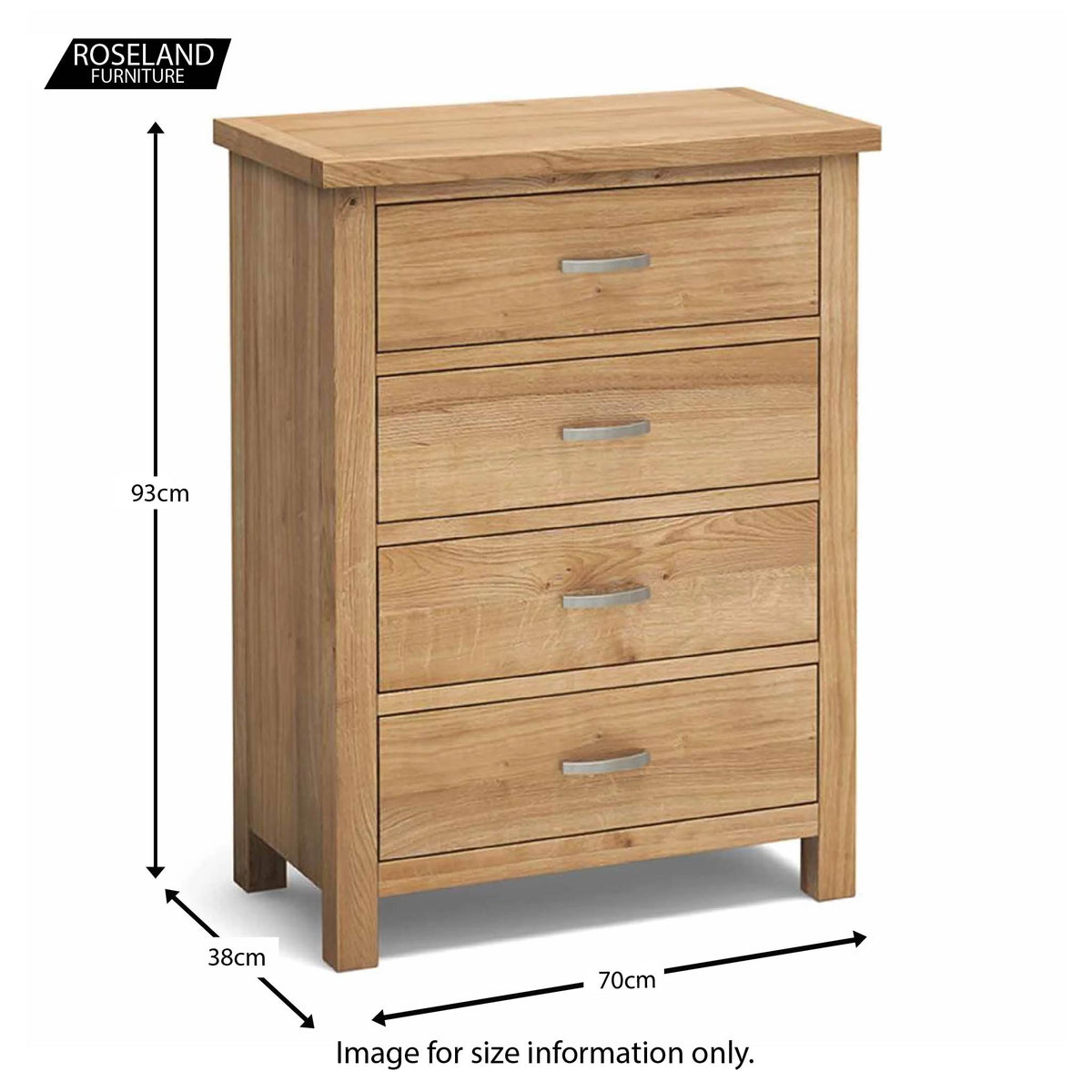 London Oak 4 Drawer Chest- size guide