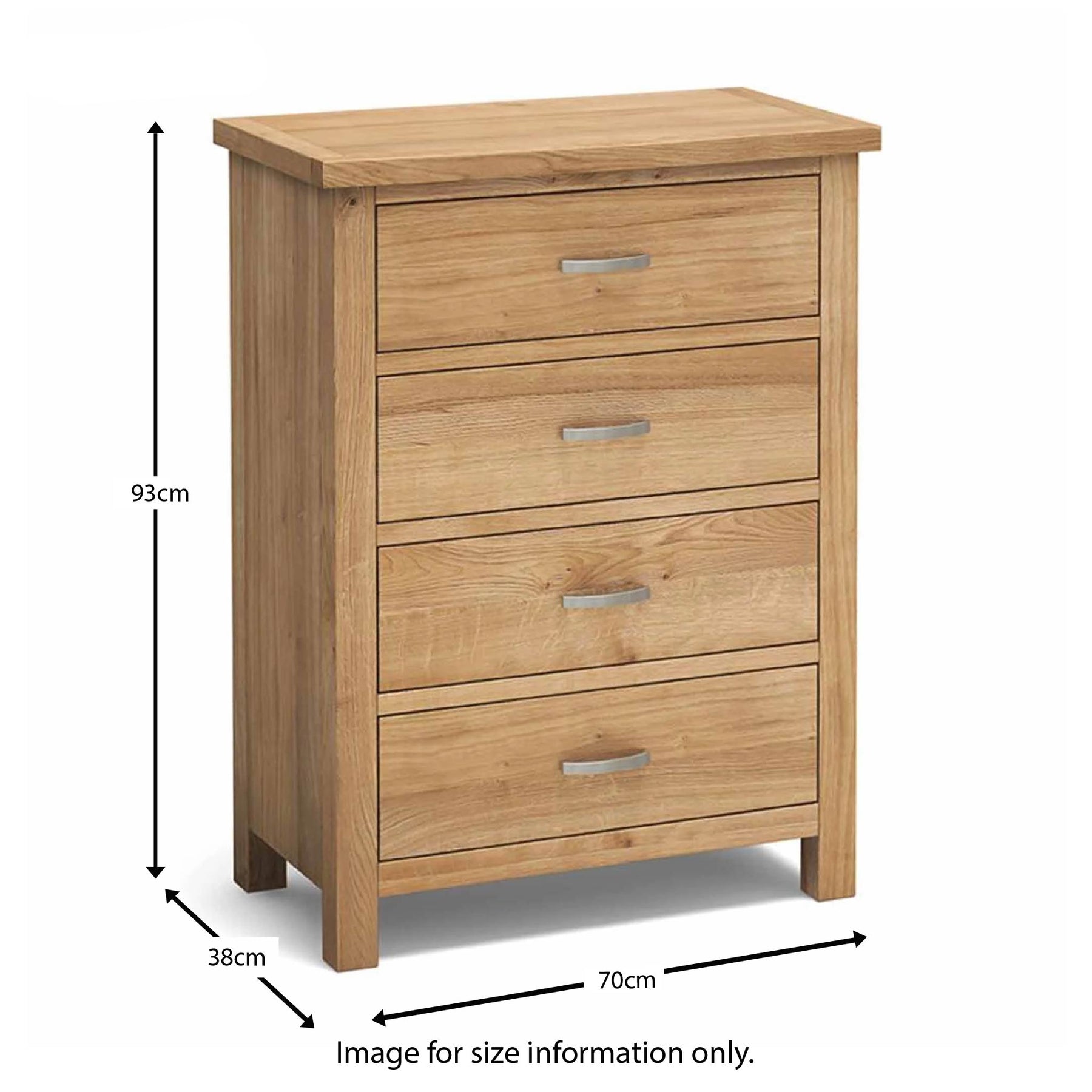 London Oak 4 Drawer Chest- size guide