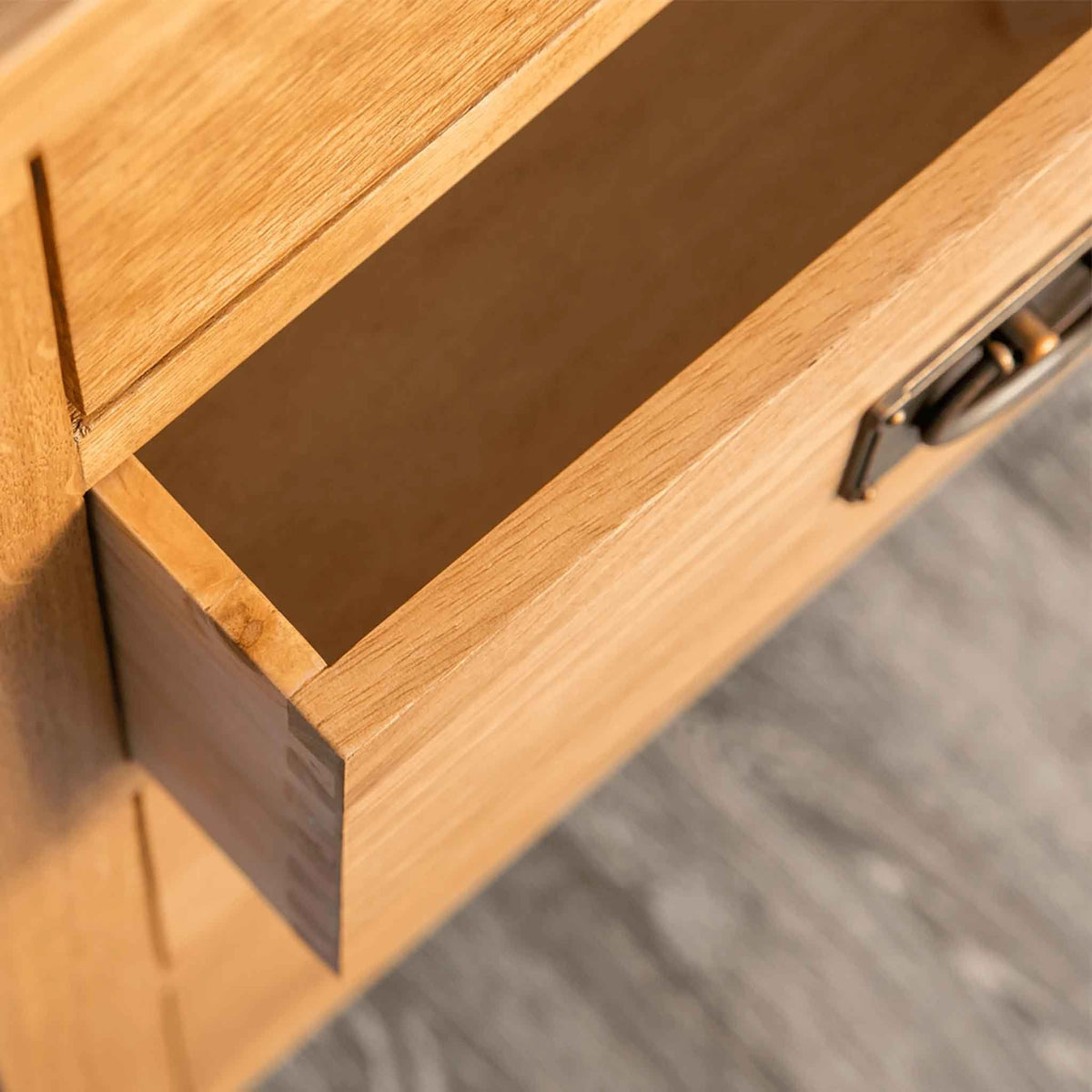 Inside of drawer - Surrey Oak waxed 5 drawer wide chest