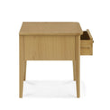 Alba Oak Lamp Table - Side on view with drawer open