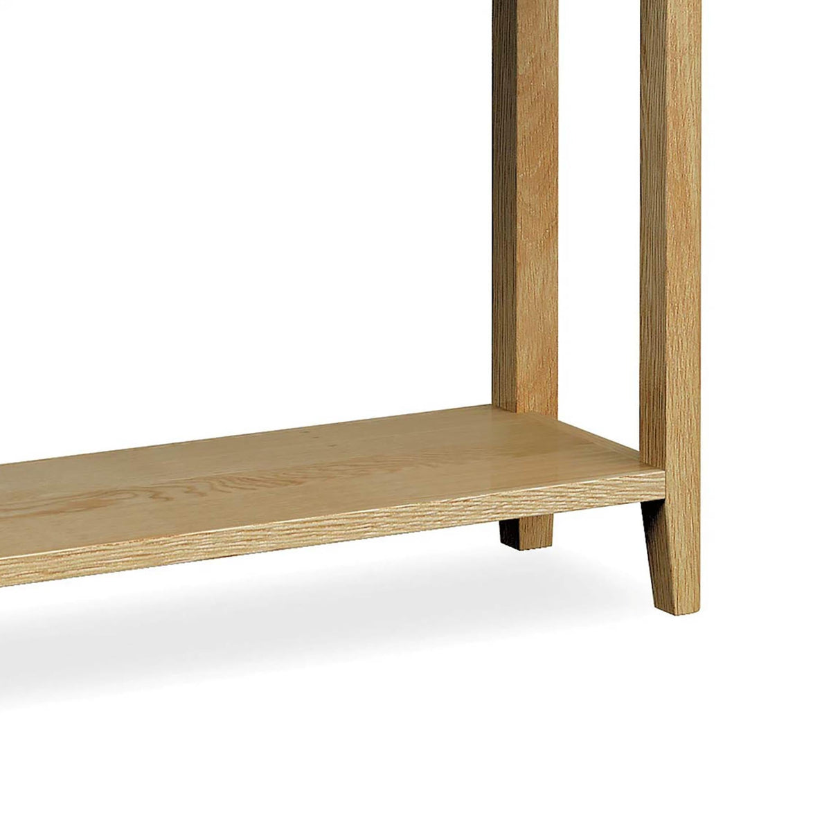 Alba Oak Console Table - Close up of lower shelf and legs