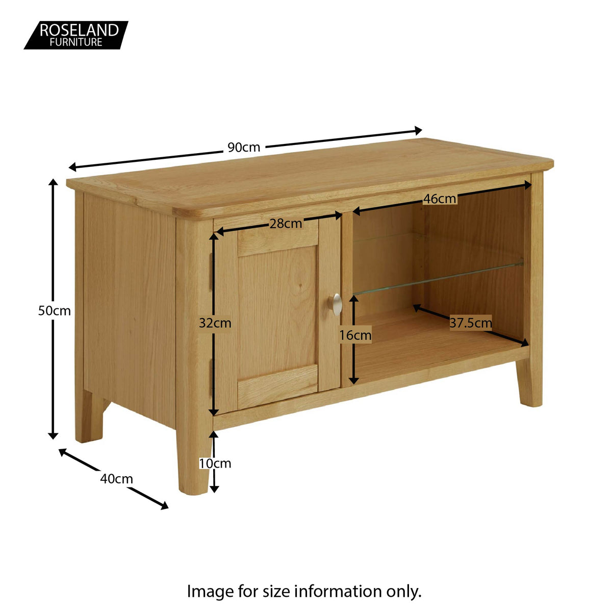 Alba Oak 90cm TV Stand Unit - Size guide