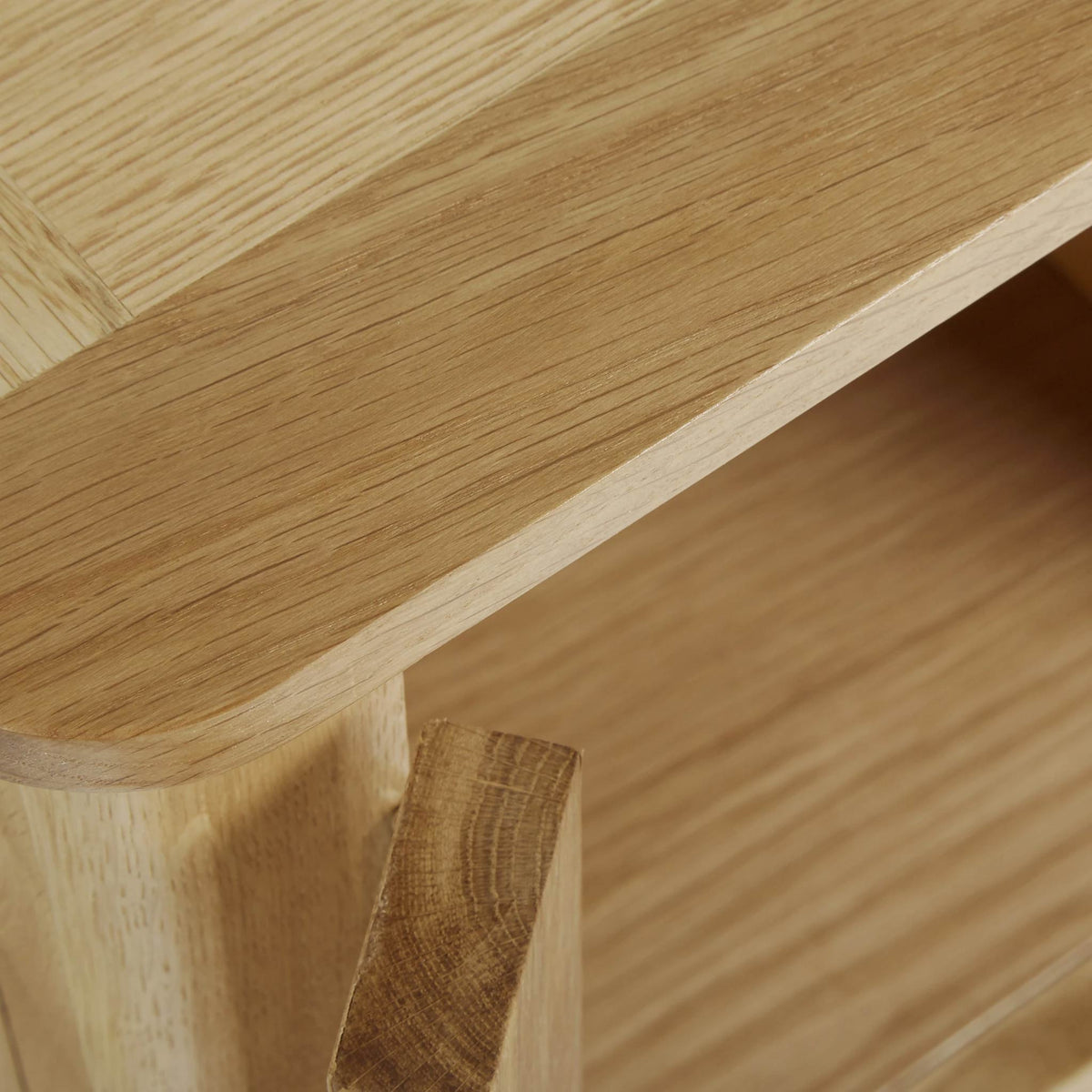 Alba Oak Large 120cm TV Stand - Close up of cupboard top looking down into cupboard