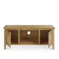 Alba Oak Large 120cm TV Stand - Front view with cupboard doors open