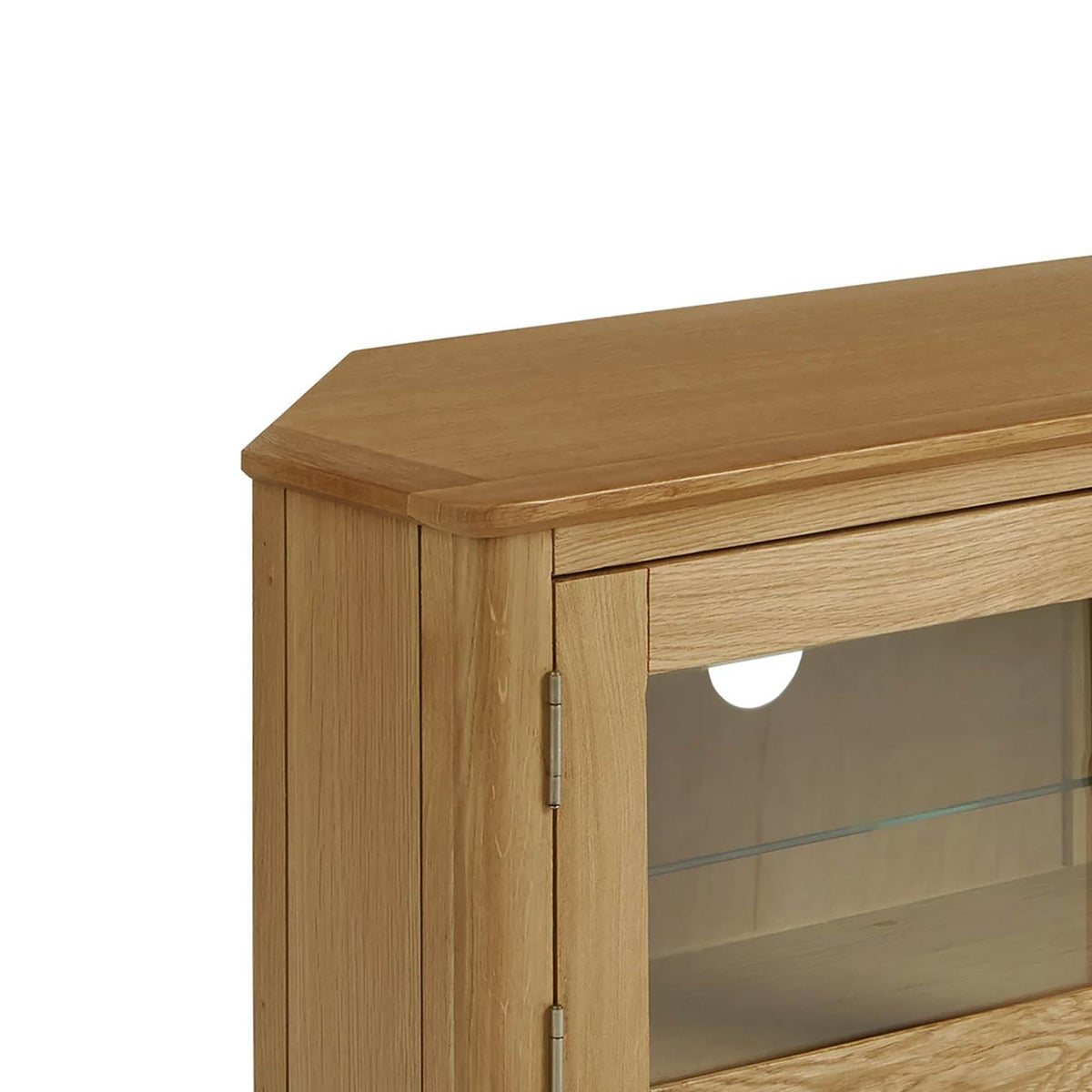 Alba Oak Corner TV Stand - Close up of top