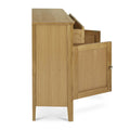 Alba Oak Mini Sideboard - Side on view with drawers and cupboards open