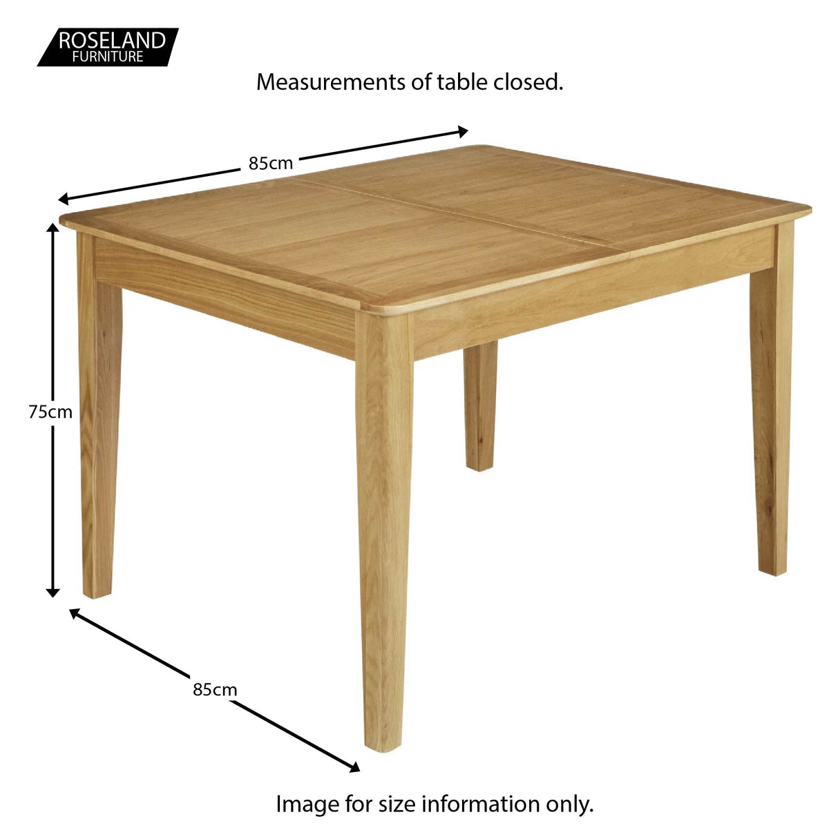 Alba Oak Flip Top Dining Table - Closed size guide