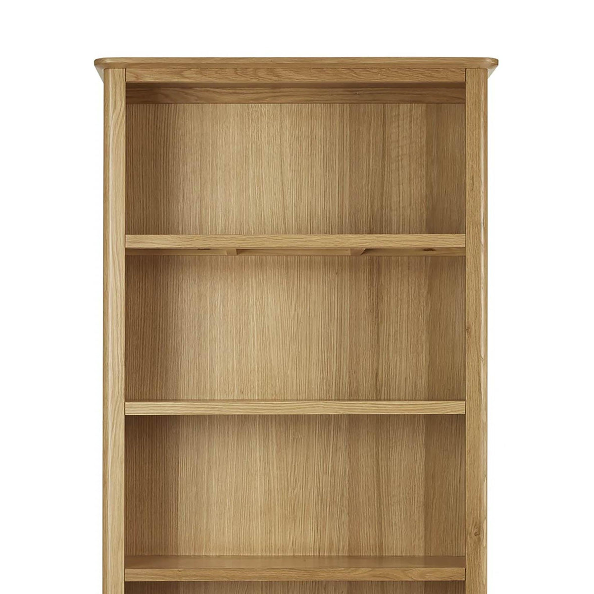 Alba Oak Large Bookcase - Close up of top of bookcase