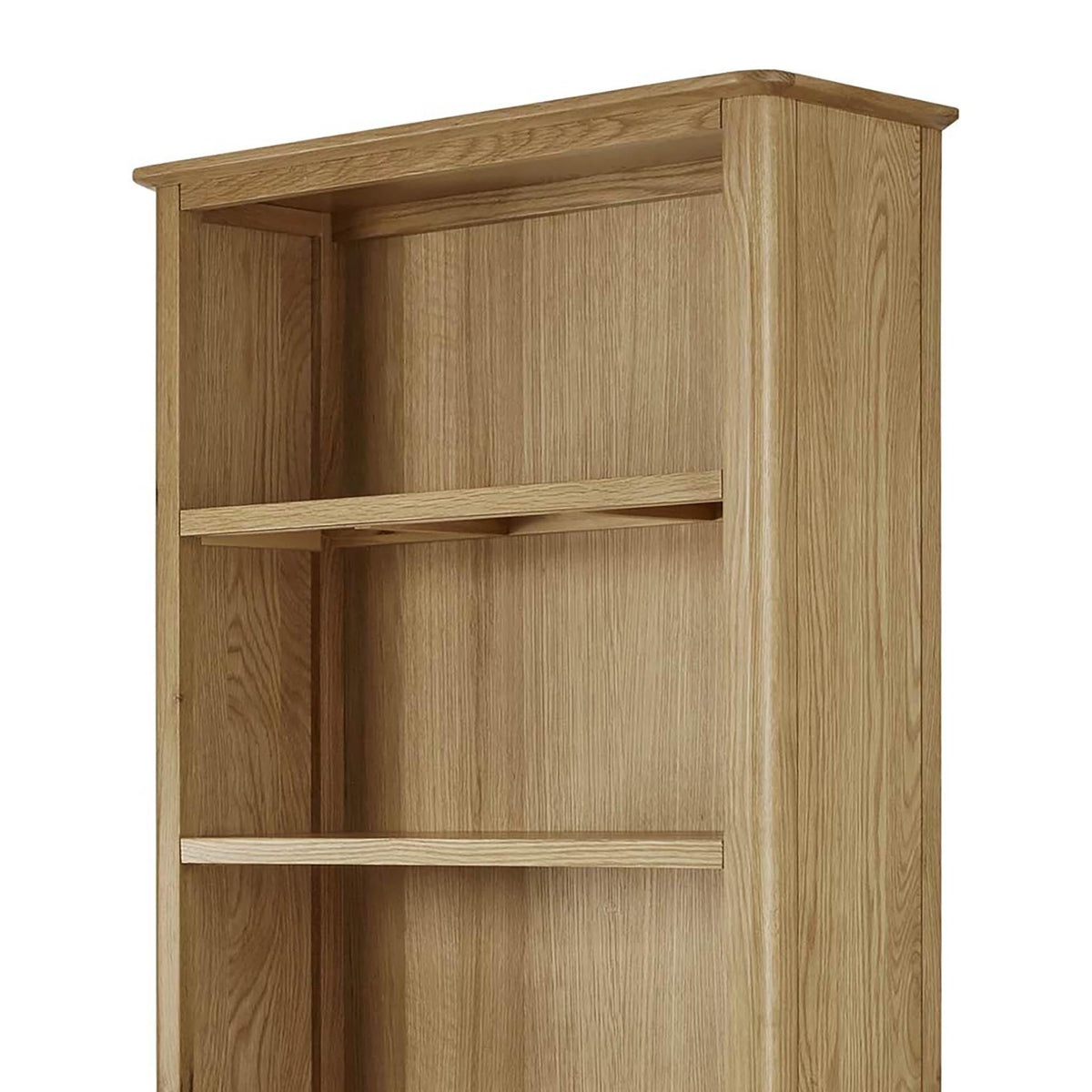 Alba Oak Large Bookcase - Close up of top of bookcase