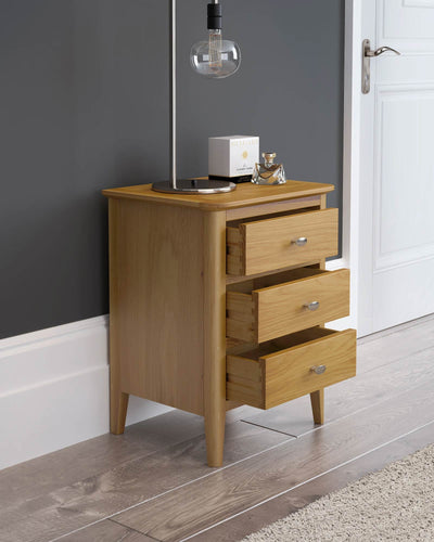 Alba Oak 3 Drawer Bedside Table