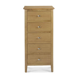 Alba Oak 5 Drawer Tallboy - Front view