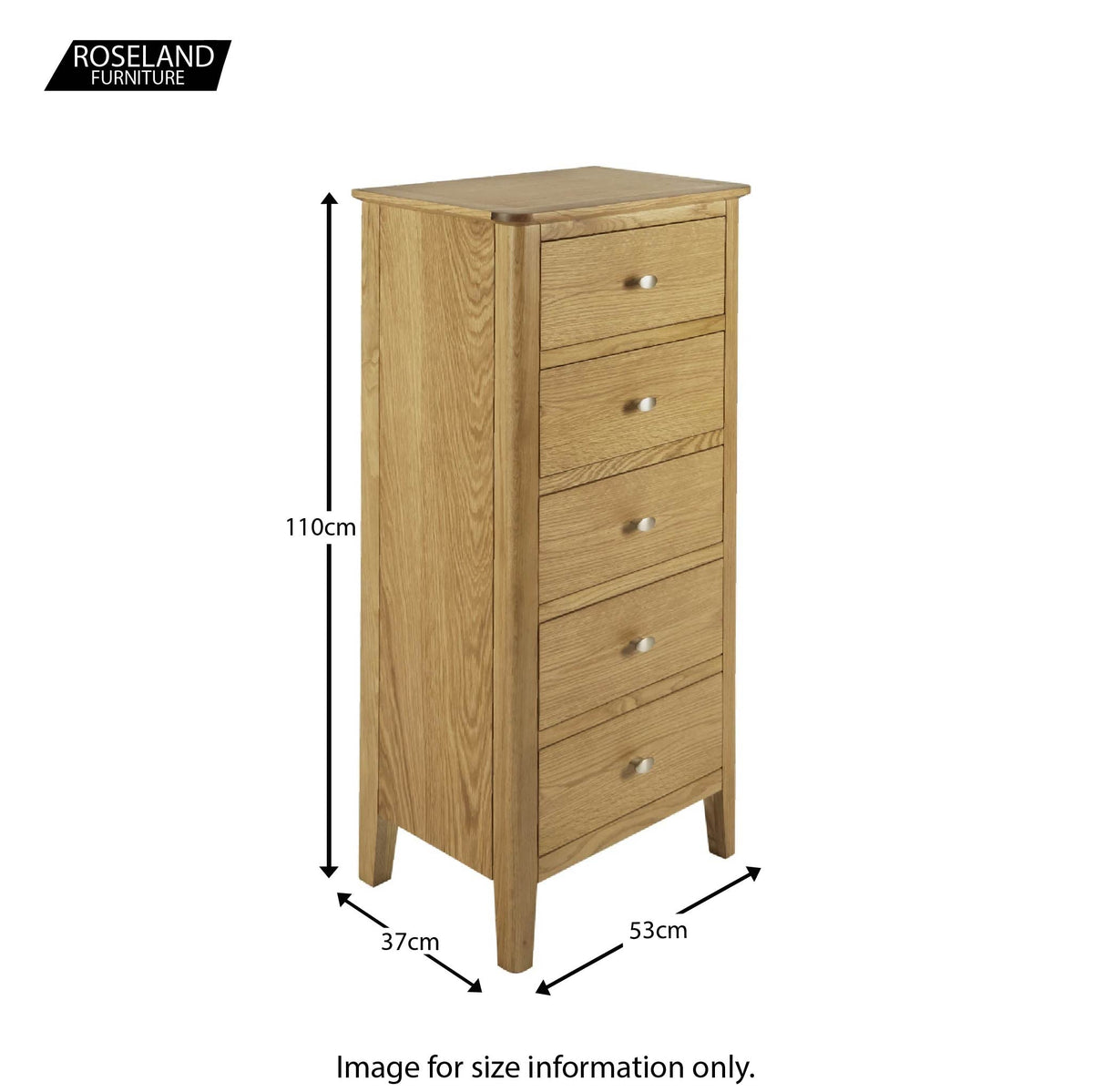 Alba Oak 5 Drawer Tallboy Unit - Size guide