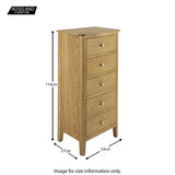 Alba Oak 5 Drawer Tallboy Unit - Size guide