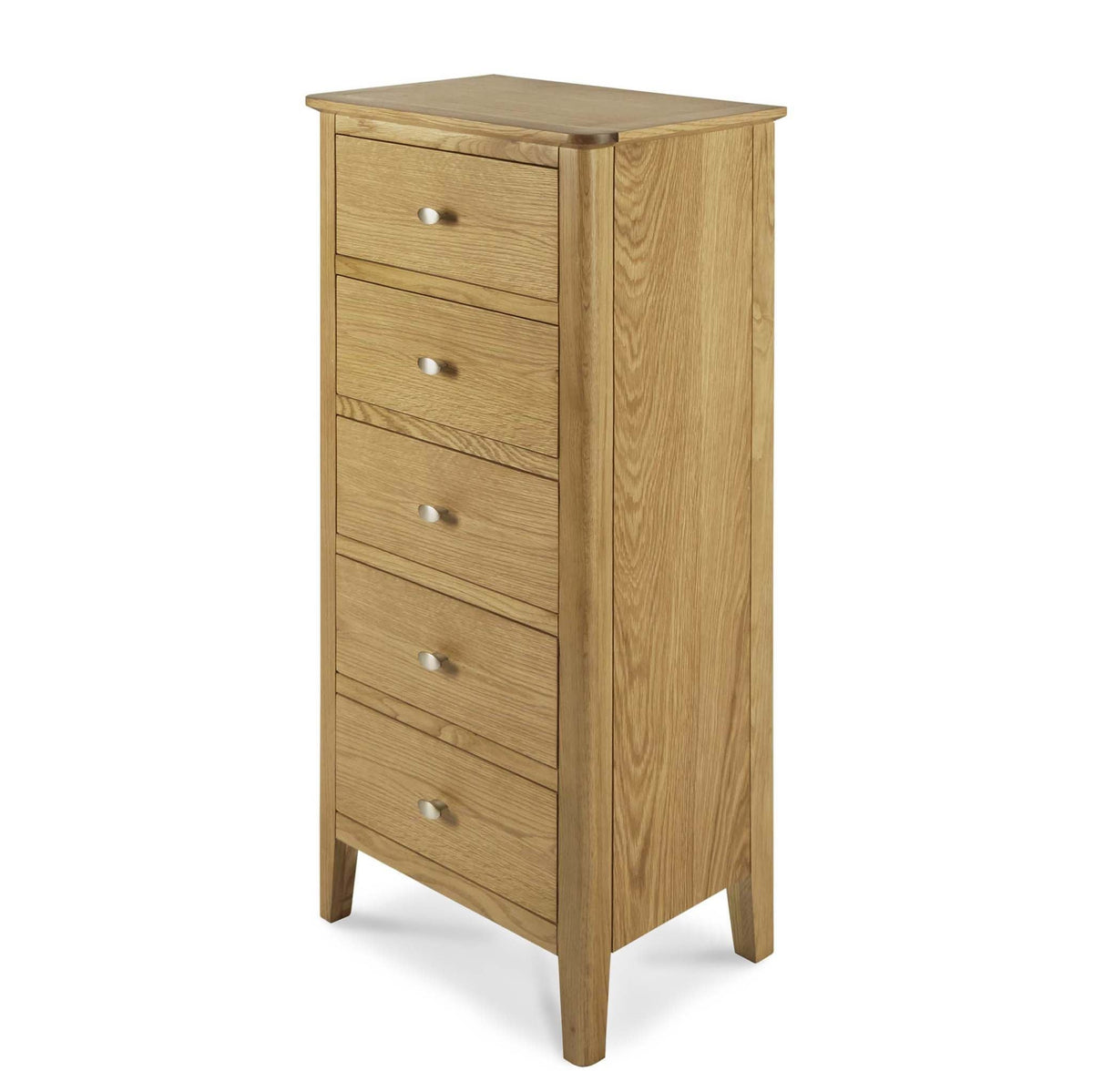 Alba Oak 5 Drawer Tallboy - Side view  