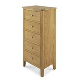 Alba Oak 5 Drawer Tallboy - Side view  