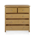 Alba Oak 2 Over 3 Chest of Drawers - Front view with all drawers open
